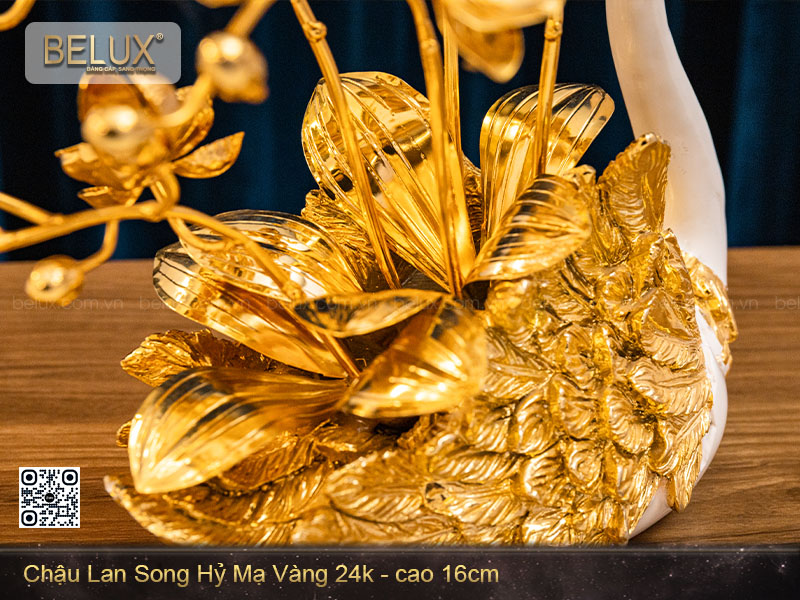 Chậu Lan Thiên Nga Song Hỷ mạ vàng 24k cao 16cm&nbsp;